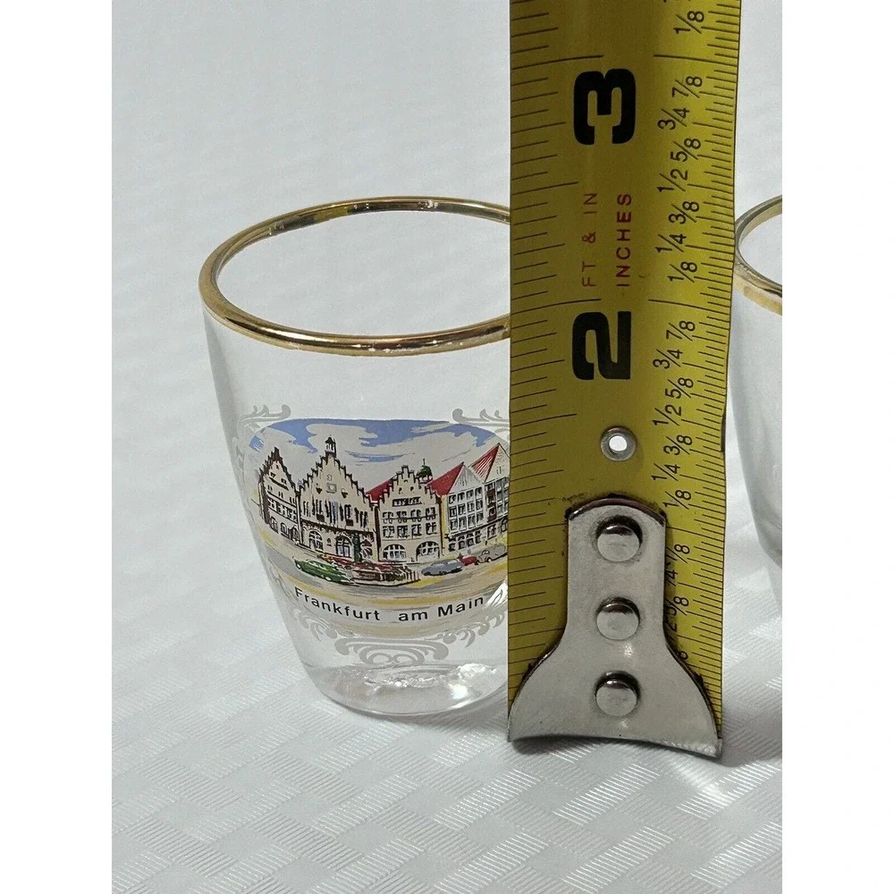 Lot Of 3 Germany Souvenir Vintage Collectible Barware Shot Glasses Gold Rim‎